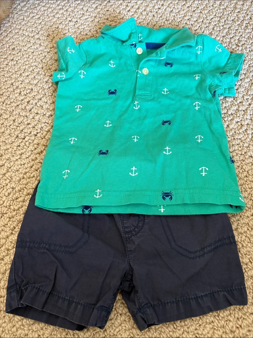 Baby Matching Set - Teal Anchor Polo and Navy Shorts Set 12 MONTHS - Picture 1 of 5